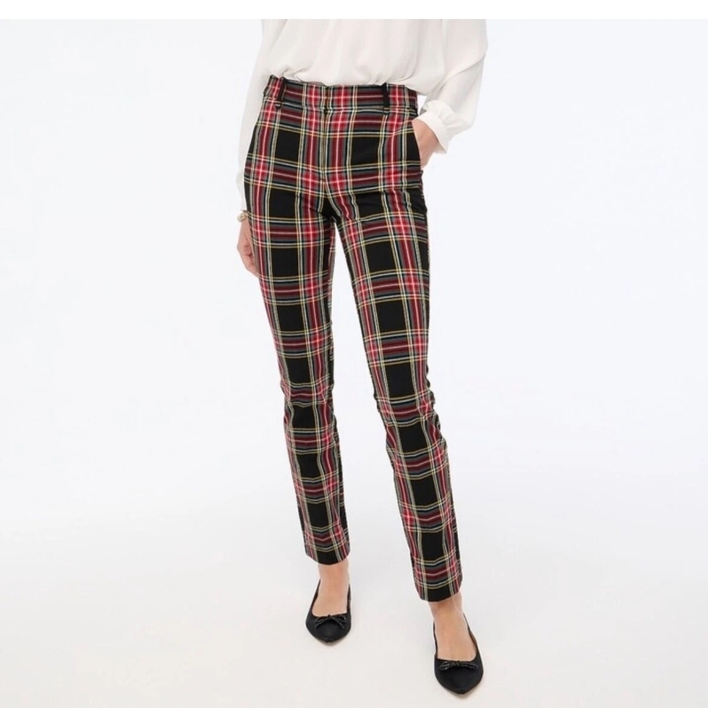 J. Crew Plaid Straight Leg Pants - Black, Red, Yellow